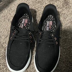 Skechers Black Slip-Ins Canvas Sneakers with White Sole